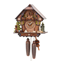 Mechanische Kuckucksuhr Schlitten, Brunnen und Edelweiss, 30cm