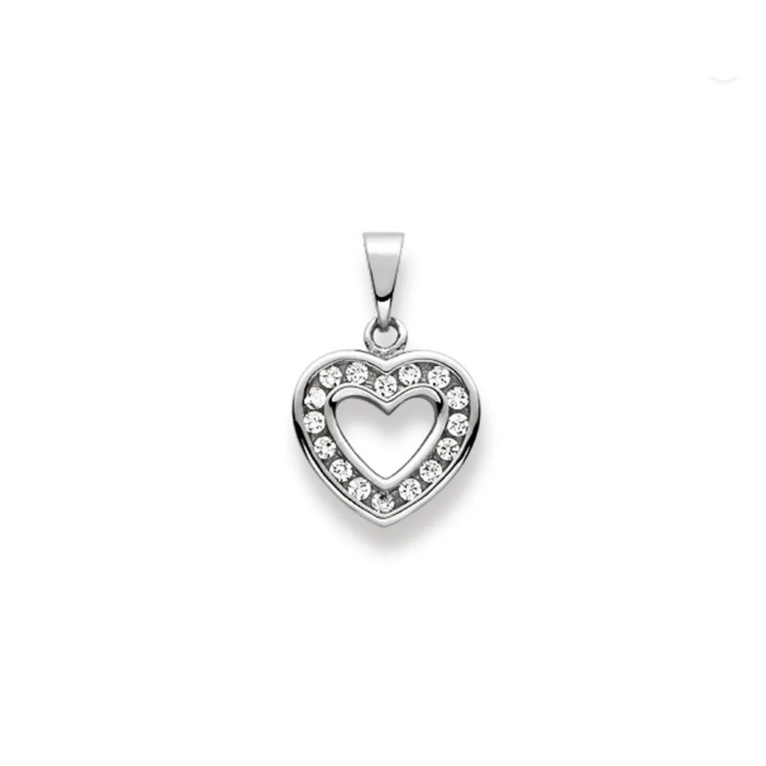 Herzanhänger 18 Karat Weissgold 750 mit 16 Zirkonia - 13x12 mm