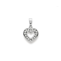 Herzanhänger 18 Karat Weissgold 750 mit 16 Zirkonia - 13x12 mm