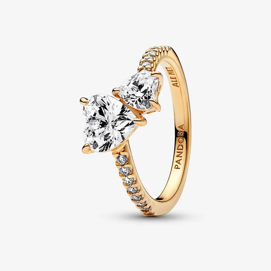 Pandora Doppel-Herz Funkelnder Ring: Vergoldet mit Zirkonia