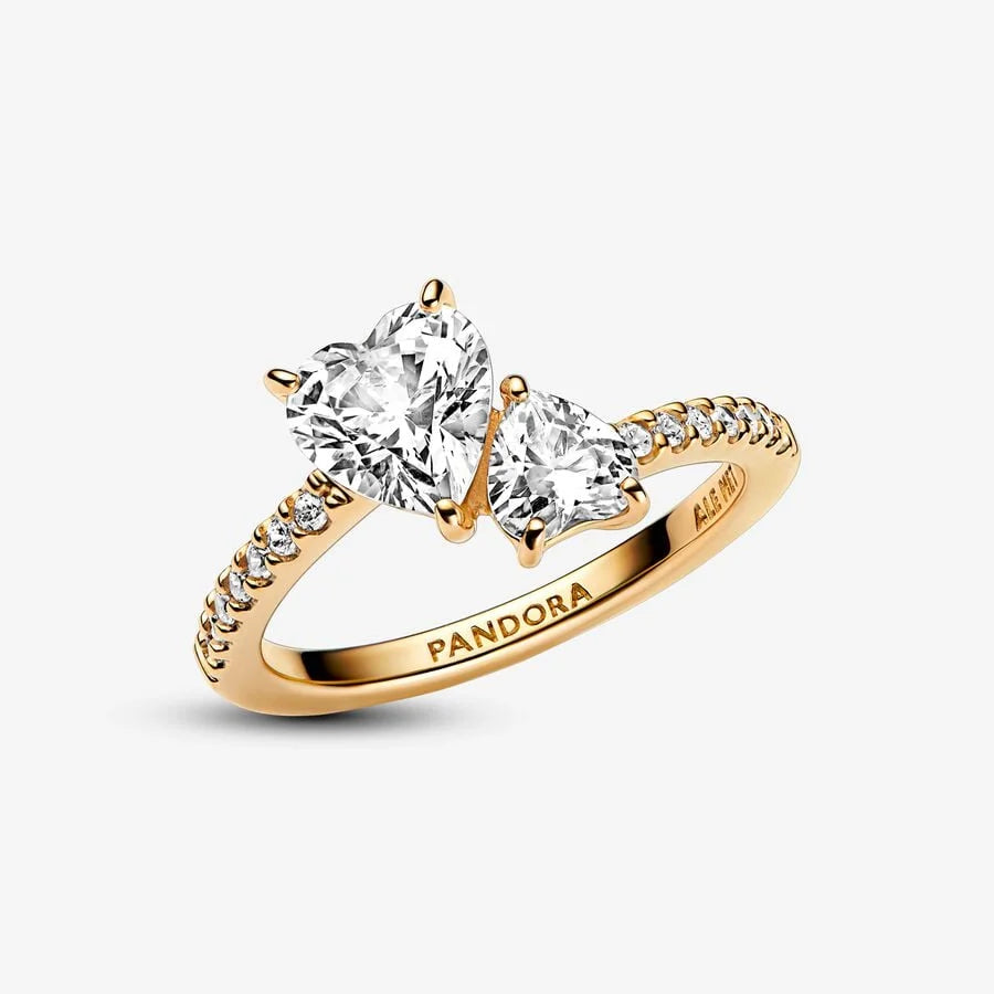 Pandora Doppel-Herz Funkelnder Ring: Vergoldet mit Zirkonia