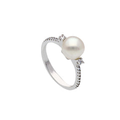 18 Karat Gold - 750 Süsswasserperlen mit Zirkonia Ring - 161255