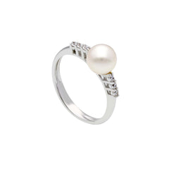 18 Karat Gold - 750 Süsswasserperlen mit Zirkonia Ring - 162307