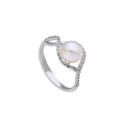 18 Karat Gold - 750 Süsswasserperlen mit Zirkonia Ring - 177452