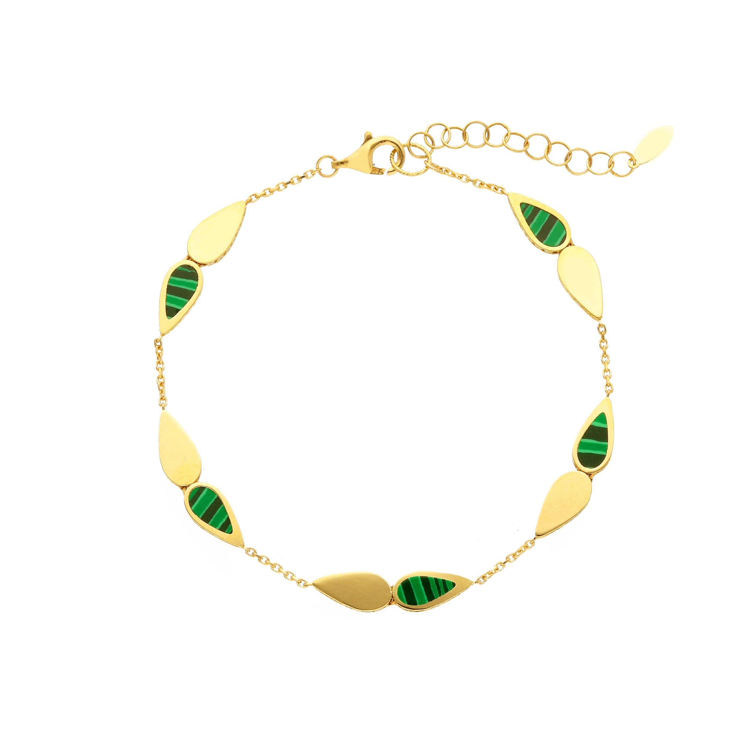 Damen Armband in 750/18 Karat Gelbgold mit Malachit, Grüner Glanz - 276085