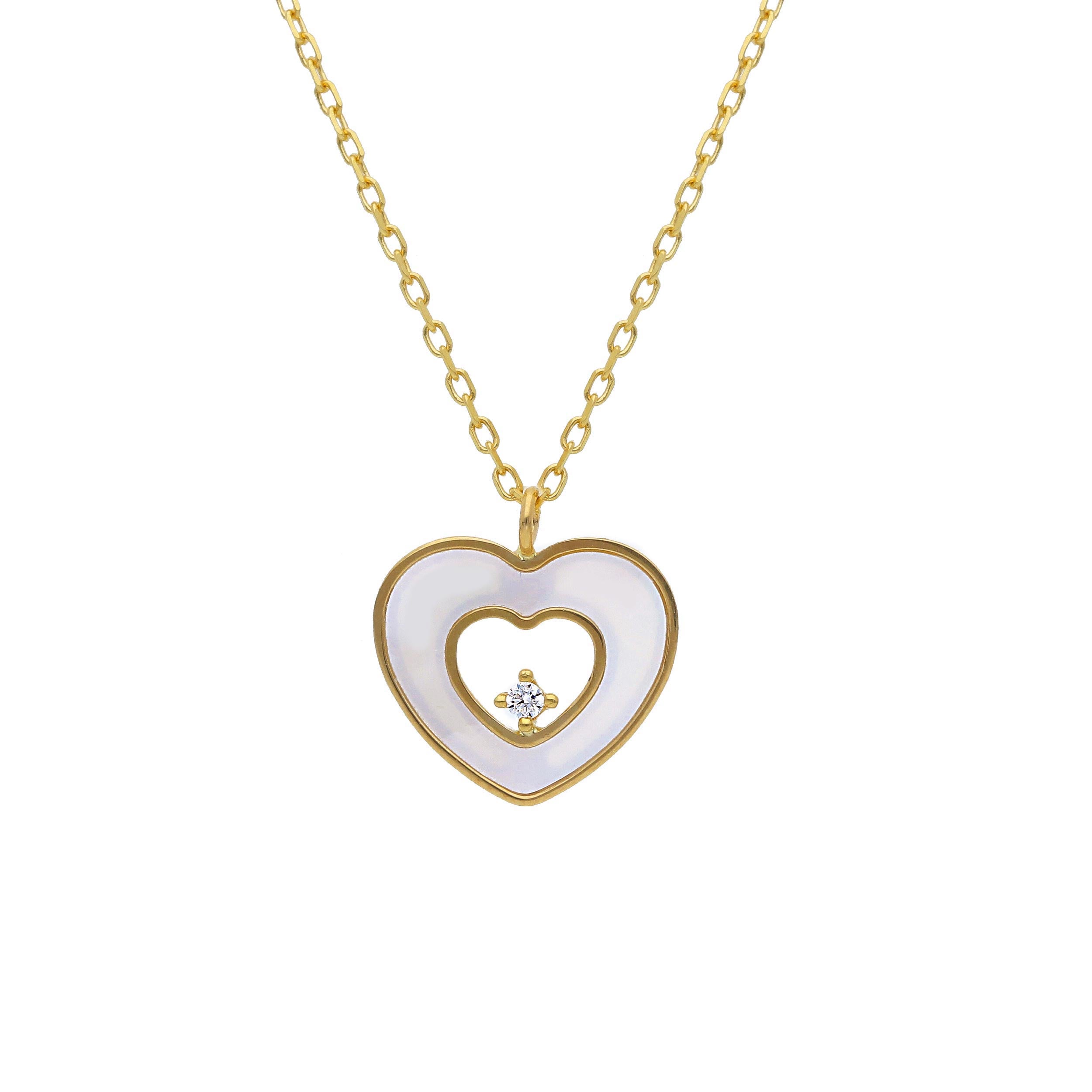 Damen Collier in 750/18 Karat Gelbgold mit Perlmutt, Perlmutt Liebesherz - 273641