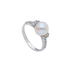 18 Karat Gold - 750 Süsswasserperlen mit Zirkonia Ring - 182047