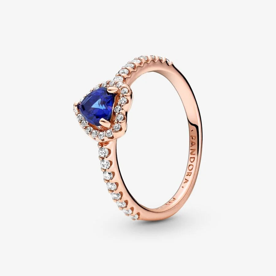 Pandora Roségoldeter Herzring: Funkelndes Blaues Erhabenes