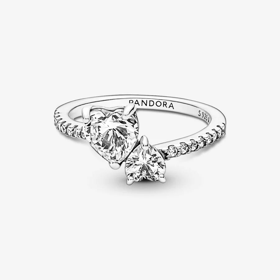 Pandora Damenring - Doppel Herz Funkelnder Ring - 191198C01