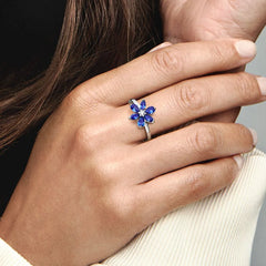 Pandora Herbarium Cluster Ring für Damen - Blau, Sterling-Silber