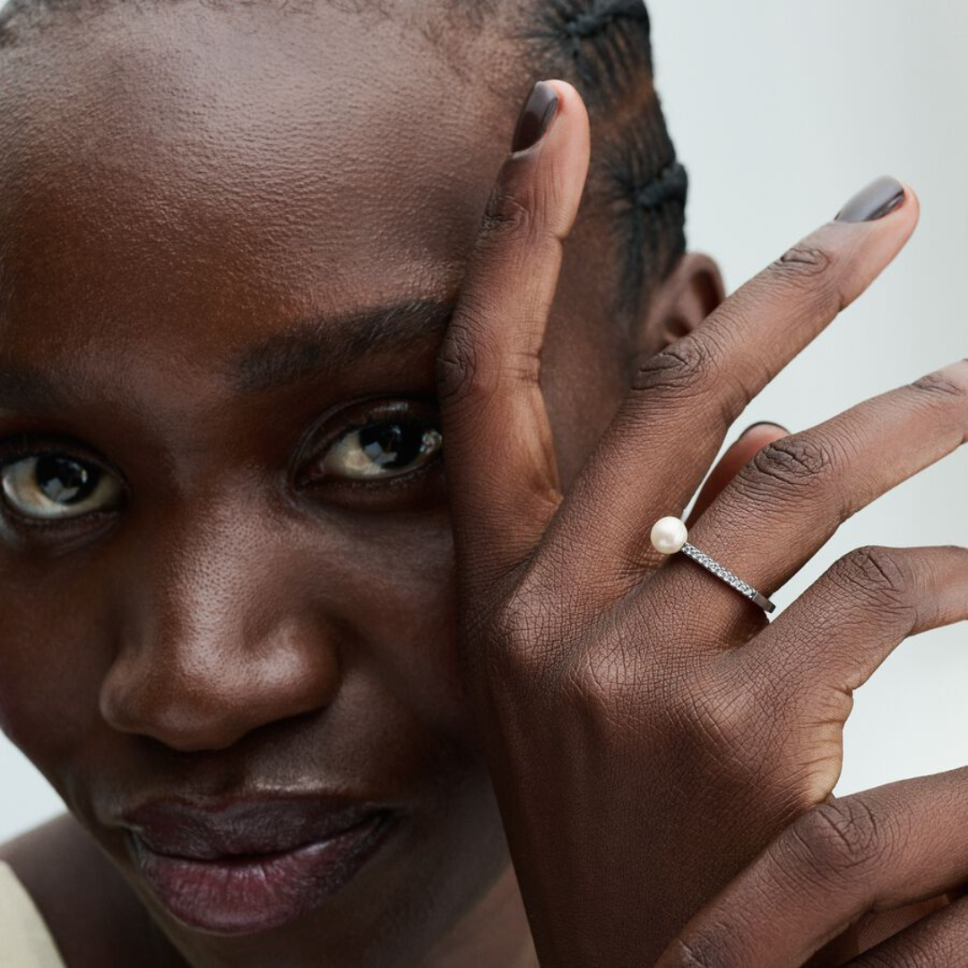 Pandora Ring für Damen - Behandelte Süsswasserzuchtperle & Pavé, Sterling-Silber