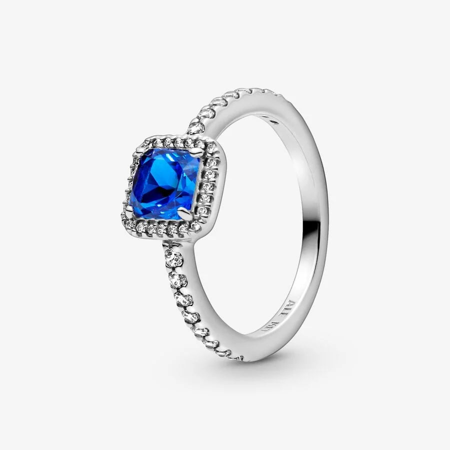 Pandora Ring: Blauer Quadrat-Strahlenkranz - Sterling-Silber