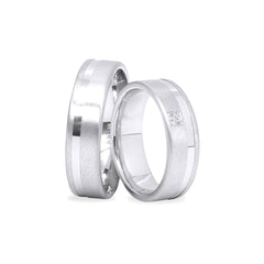 Silber 925 rhodinierte Partnerringe – Freundschaftsringe Set für Paare – Damen- & Herrenring | LS-60/6 & LSZ-61/6