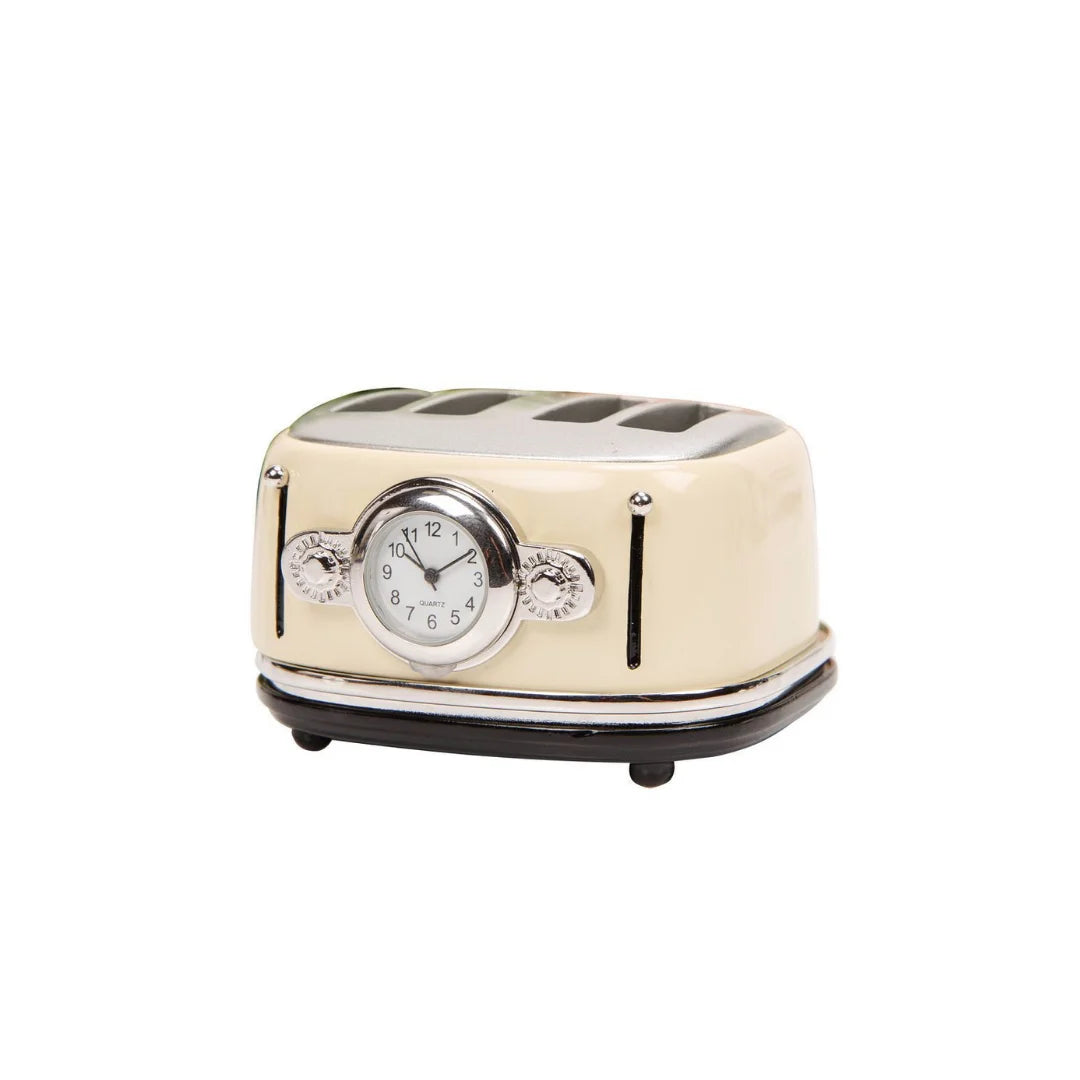 Miniaturuhr Toaster in Beige: Quarz, 8×4.5 cm