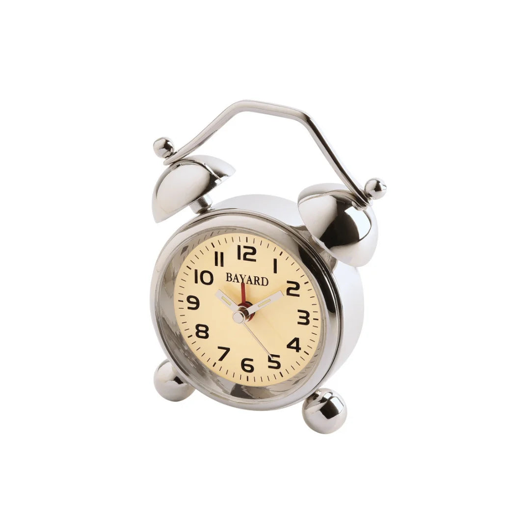 Miniaturuhr Wecker in Silber: Metall, Quarz, 9.3×6.2 cm