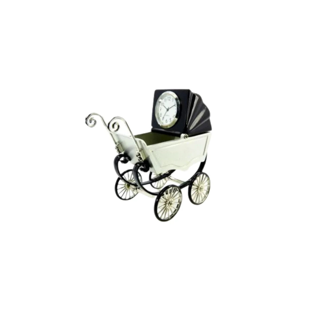 Miniaturuhr Kinderwagen: Quarz, 10×5 cm