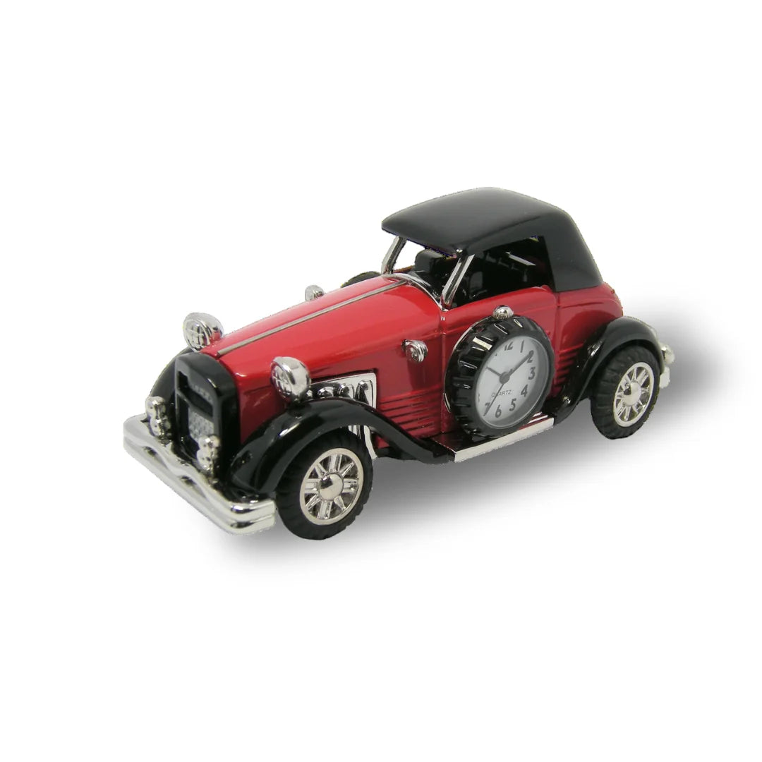 Miniaturuhr Oldtimer in Rot: Quarz, 4×10.5 cm