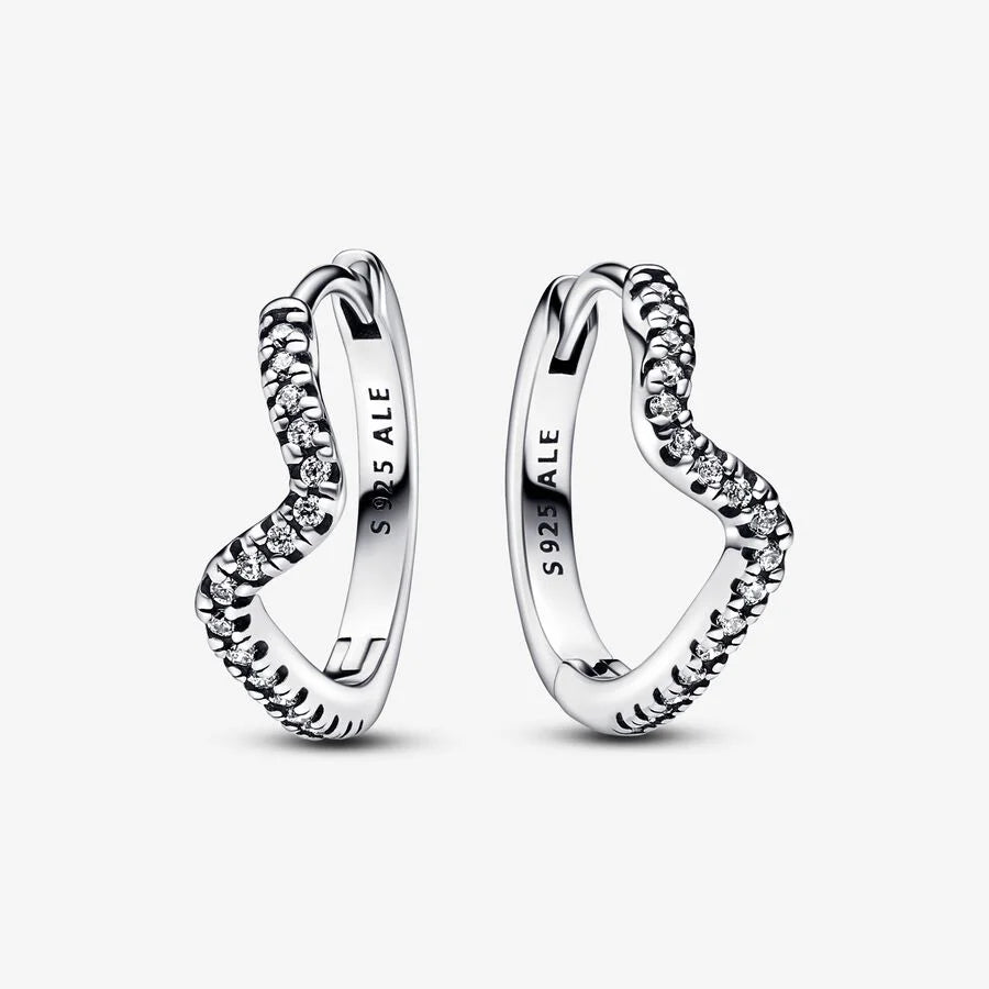Pandora Funkelnde Welle Creolen: Sterling-Silber, Cubic Zirkonia