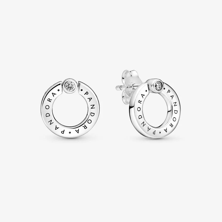 Pandora Pavé & Logo Kreis beidseitig tragbare Ohrstecker: Sterling-Silber