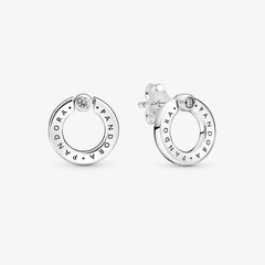 Pandora Pavé & Logo Kreis beidseitig tragbare Ohrstecker: Sterling-Silber