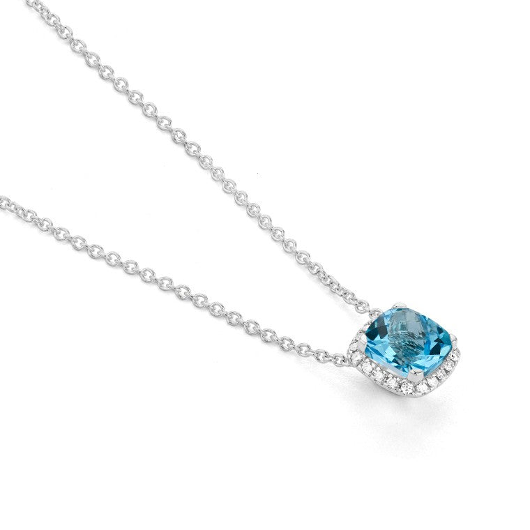 Facet Halskette in 18 Karat Weissgold mit gefasstem Topas und Diamanten - P2880014NWA42