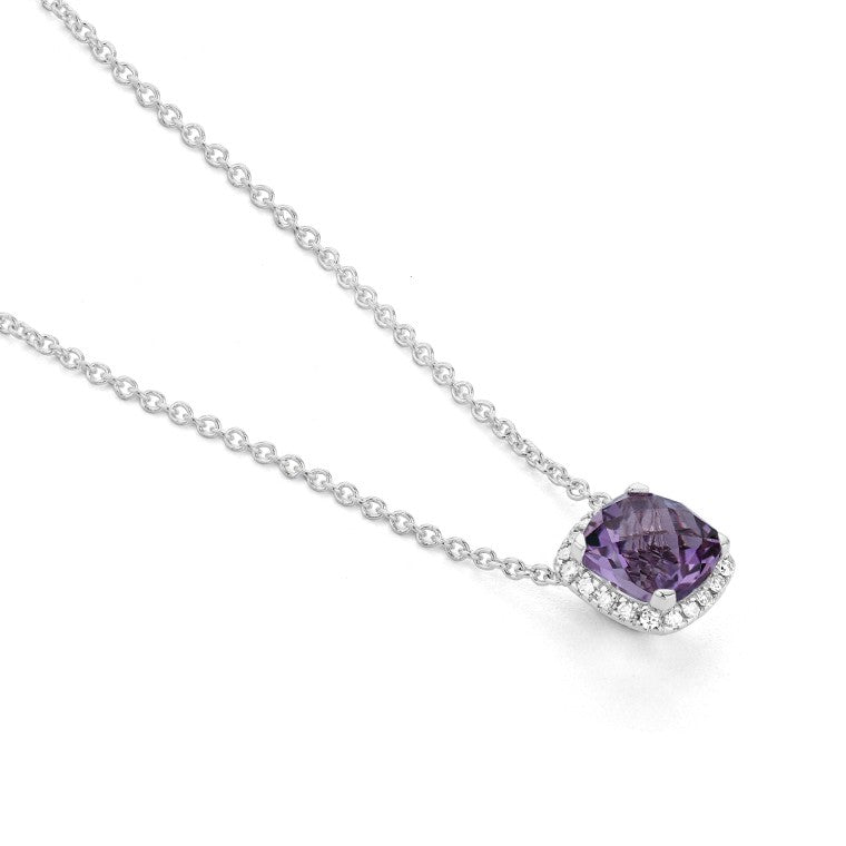 Halskette in 18 Karat Weissgold mit gefasstem Amethyst und Diamanten - P2880014NWA42 2