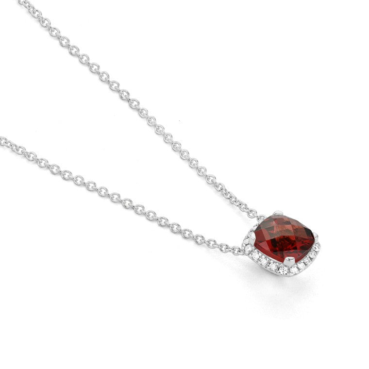 Halskette in 18 Karat Weissgold mit gefassten Granat und Diamanten - P2880014NWA42 2