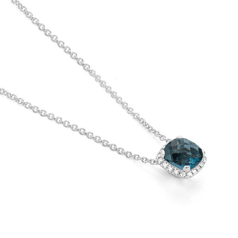 Halskette in 18 Karat Weissgold mit gefassten Londoner Topas und Diamanten - P2880014NWA42 2