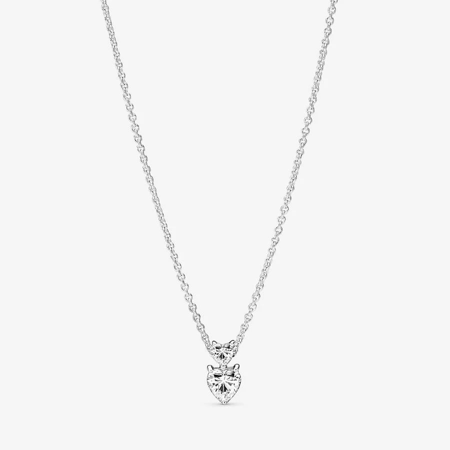 Pandora Doppelherz-Anhänger Funkelnde Collier-Halskette