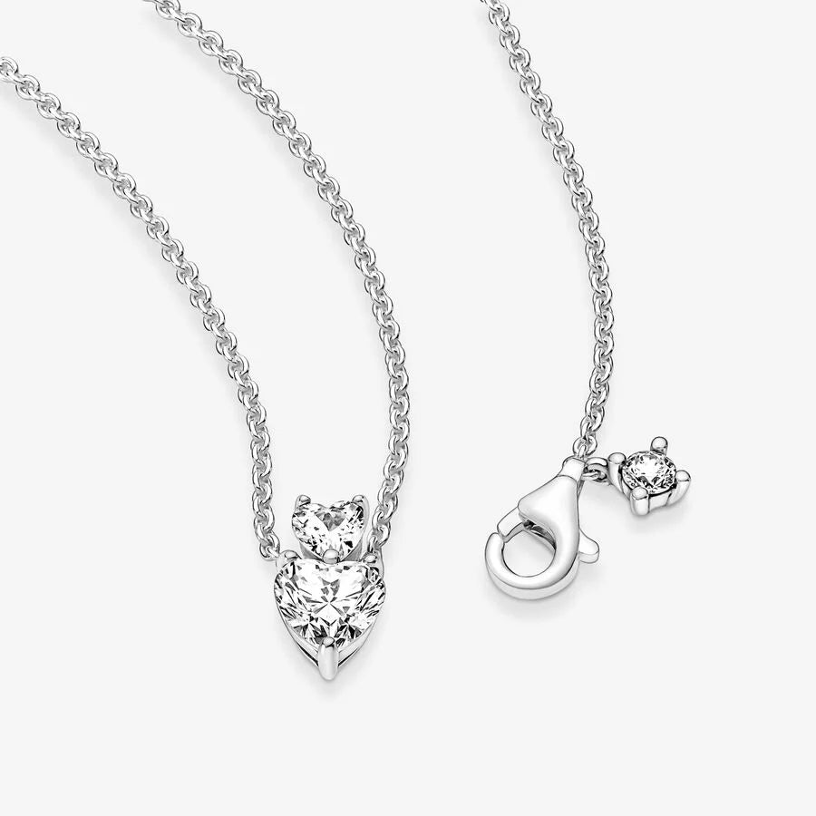 Pandora Doppelherz-Anhänger Funkelnde Collier-Halskette