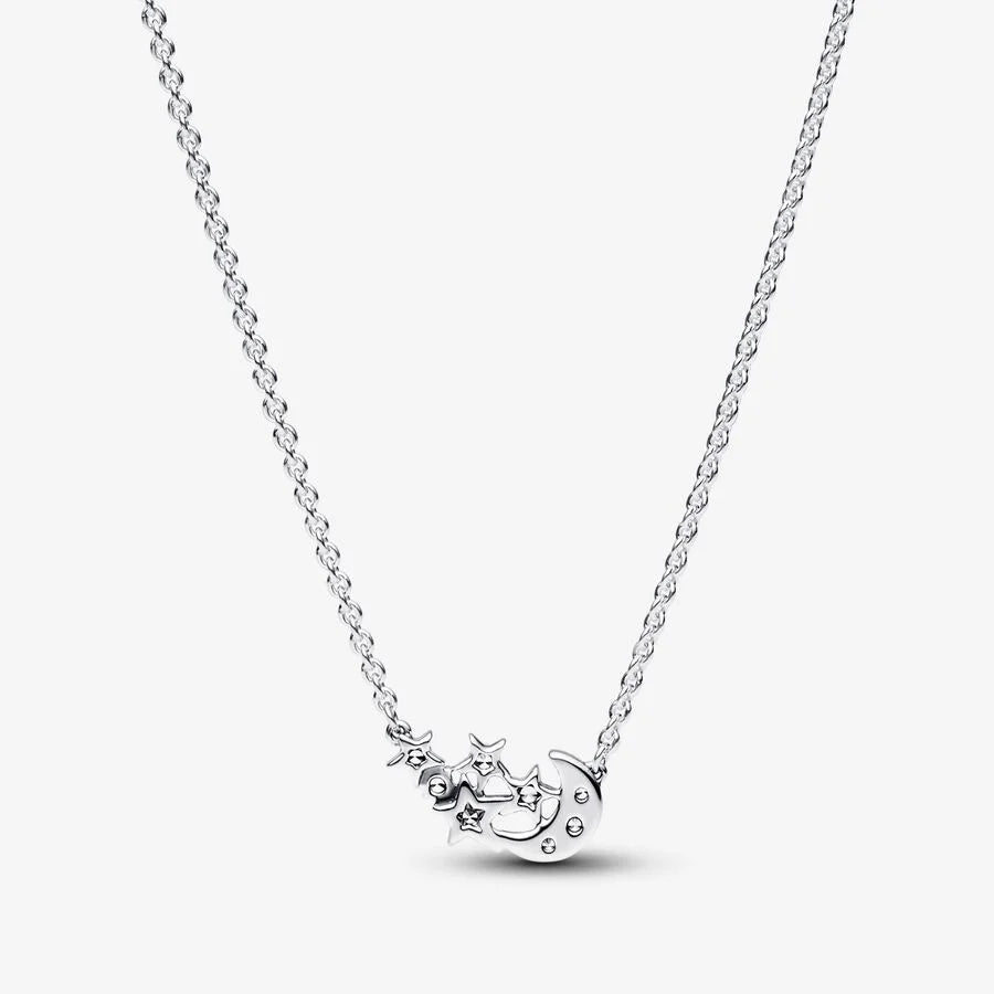 Pandora Collier-Halskette: Mond & Stern, Zirkoina, Sterling-Silber