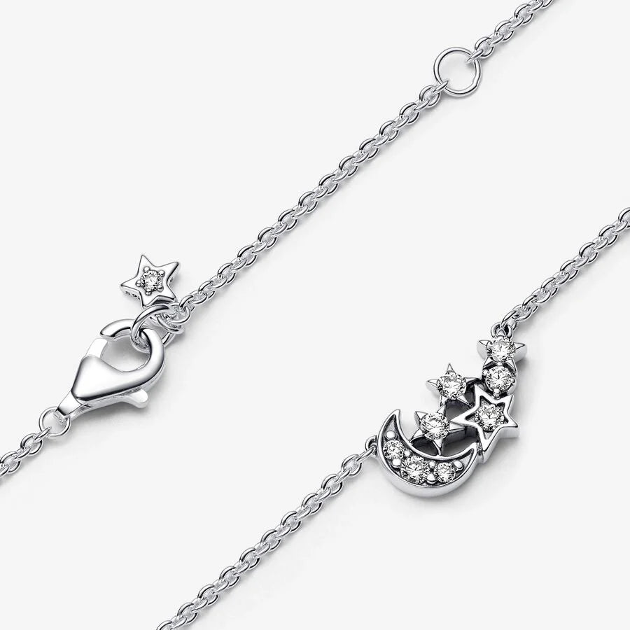 Pandora Collier-Halskette: Mond & Stern, Zirkoina, Sterling-Silber