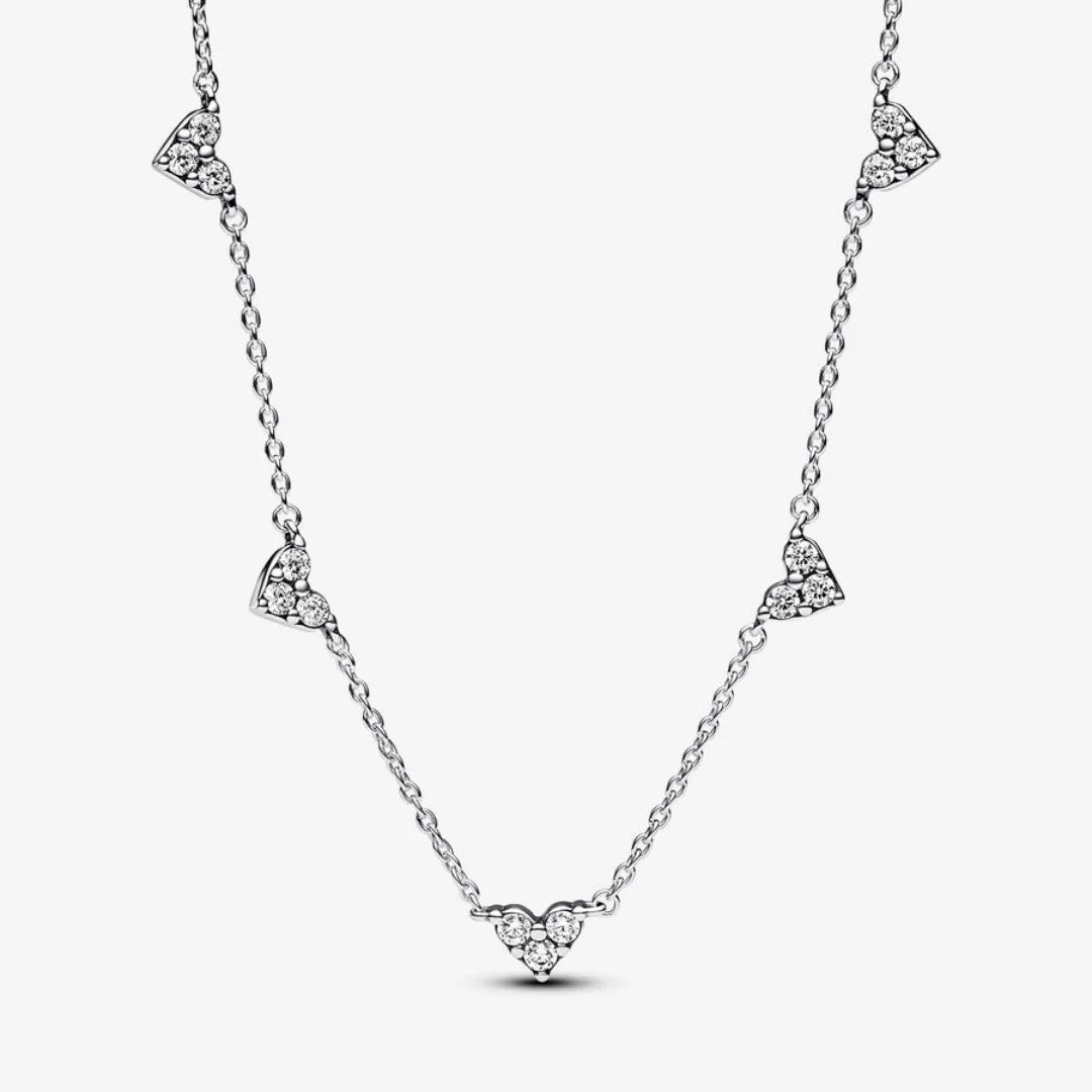 Pandora Dreifachstein Herz Halskette - Cubic Zirkonia, Sterling-Silber