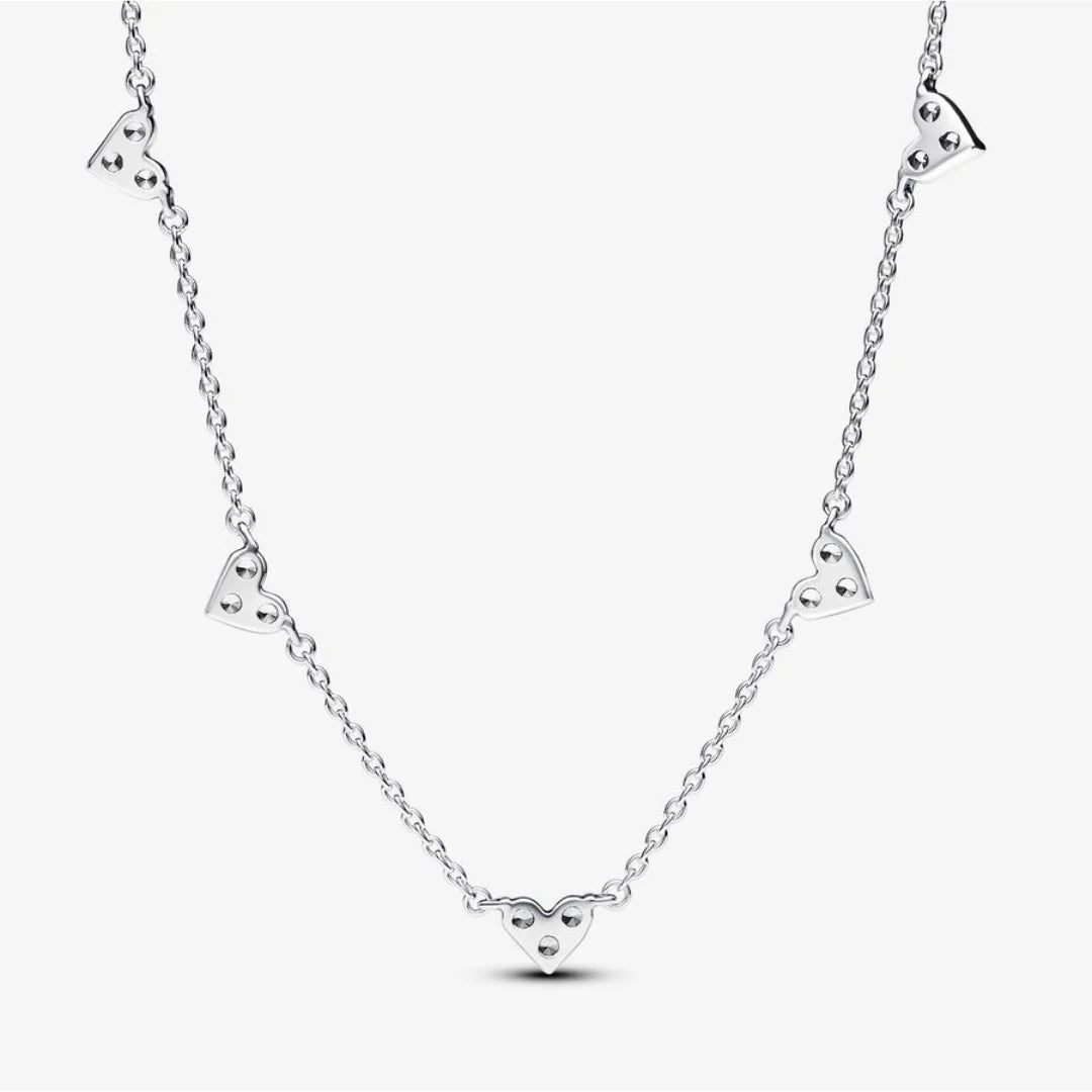 Pandora Dreifachstein Herz Halskette - Cubic Zirkonia, Sterling-Silber
