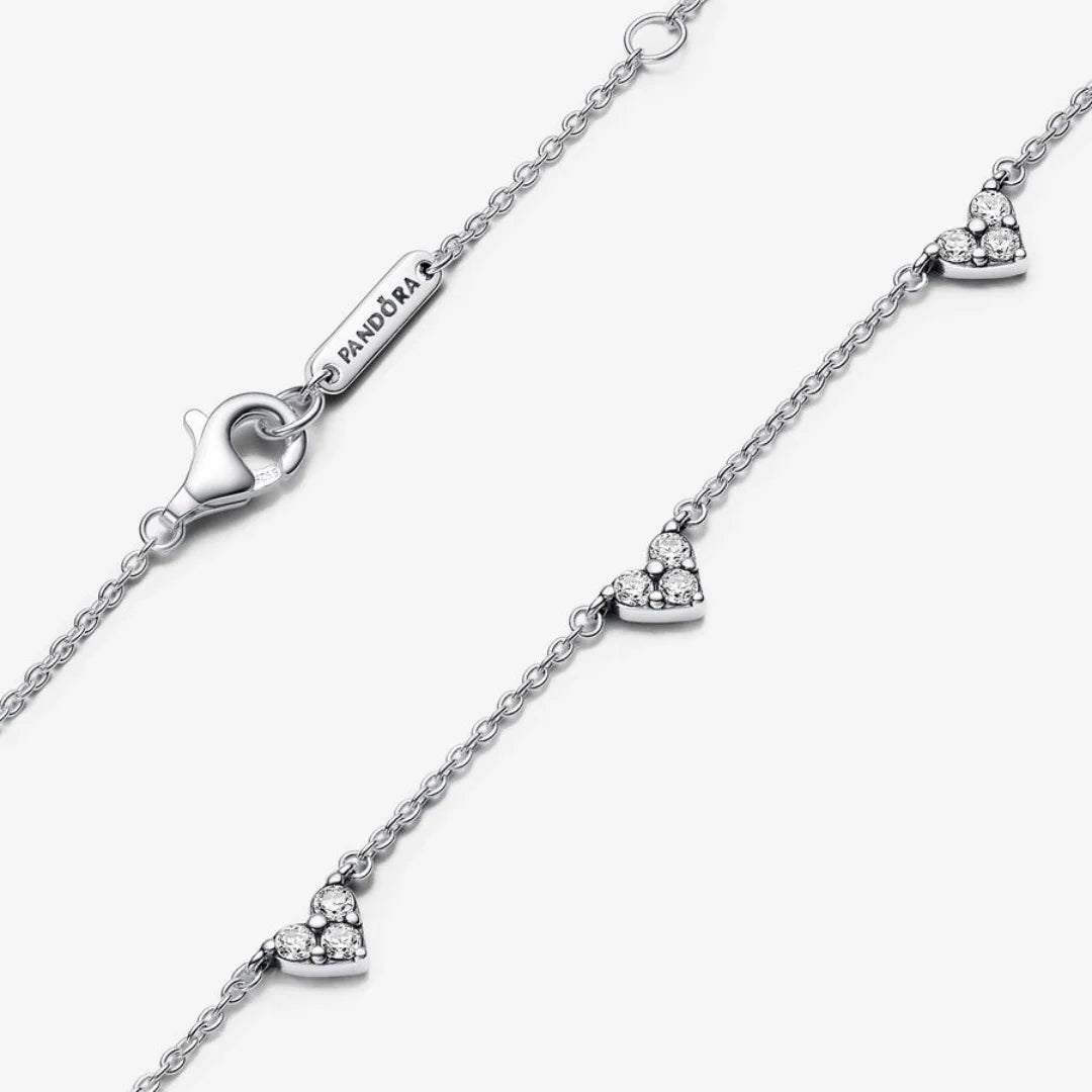 Pandora Dreifachstein Herz Halskette - Cubic Zirkonia, Sterling-Silber