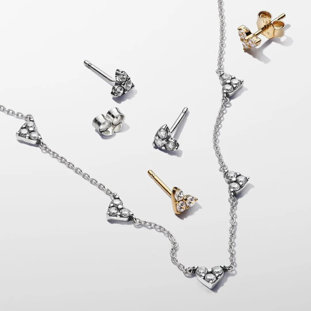 Pandora Dreifachstein Herz Halskette - Cubic Zirkonia, Sterling-Silber