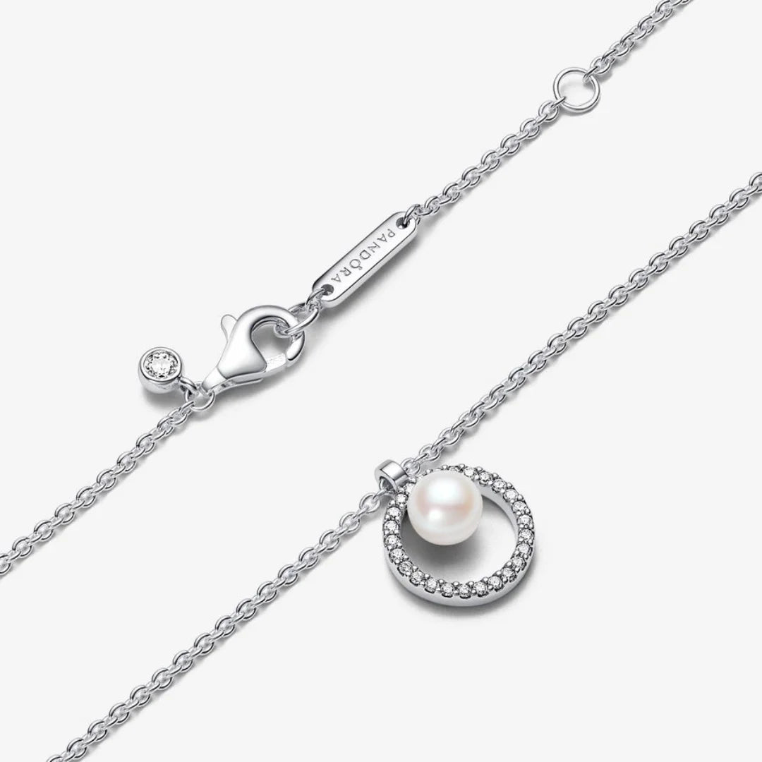 Pandora Collier-Halskette: Süsswasserzuchtperle & Pavé, Sterling-Silber