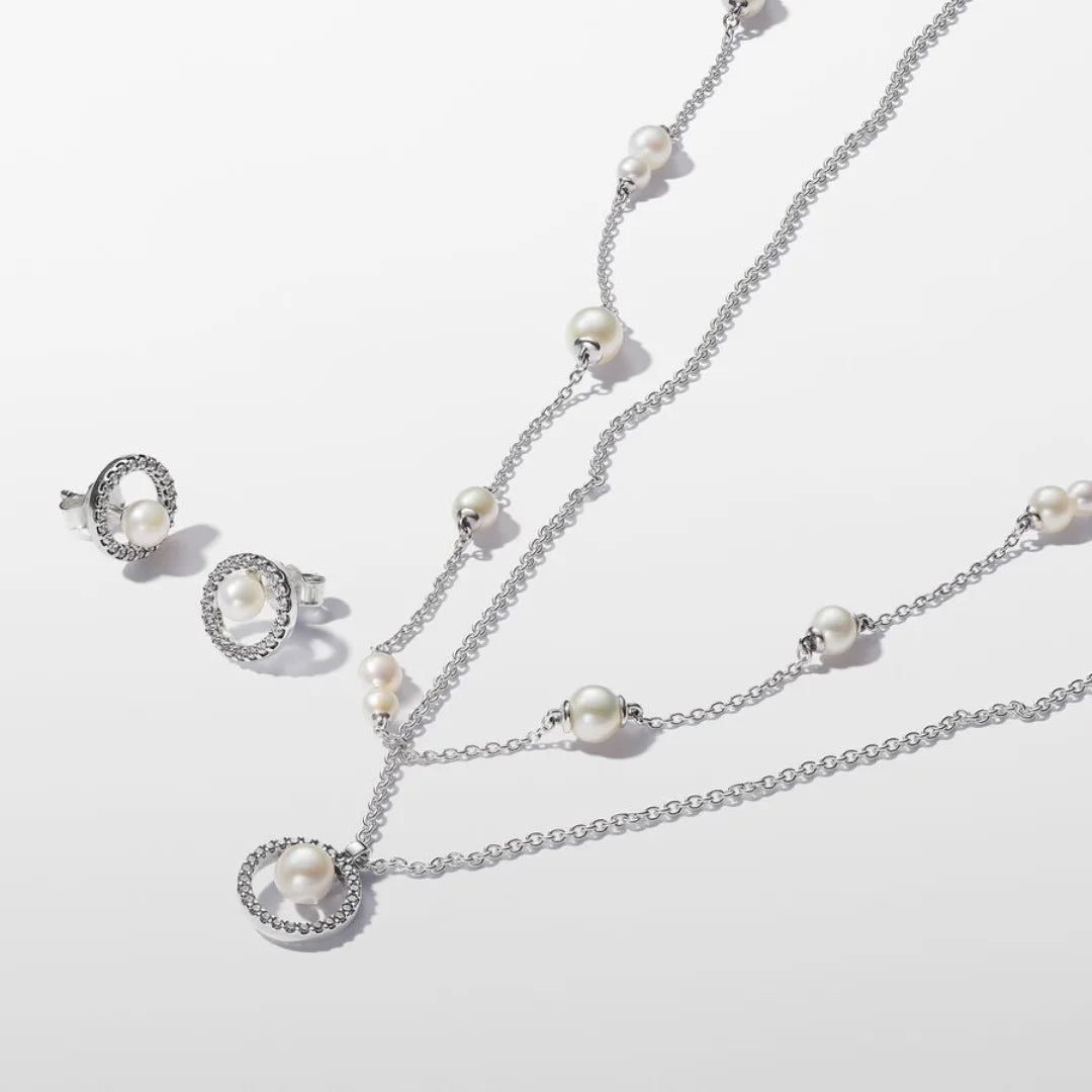 Pandora Collier-Halskette: Süsswasserzuchtperle & Pavé, Sterling-Silber