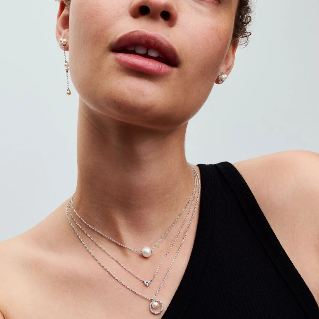 Pandora Collier-Halskette: Süsswasserzuchtperle & Pavé, Sterling-Silber