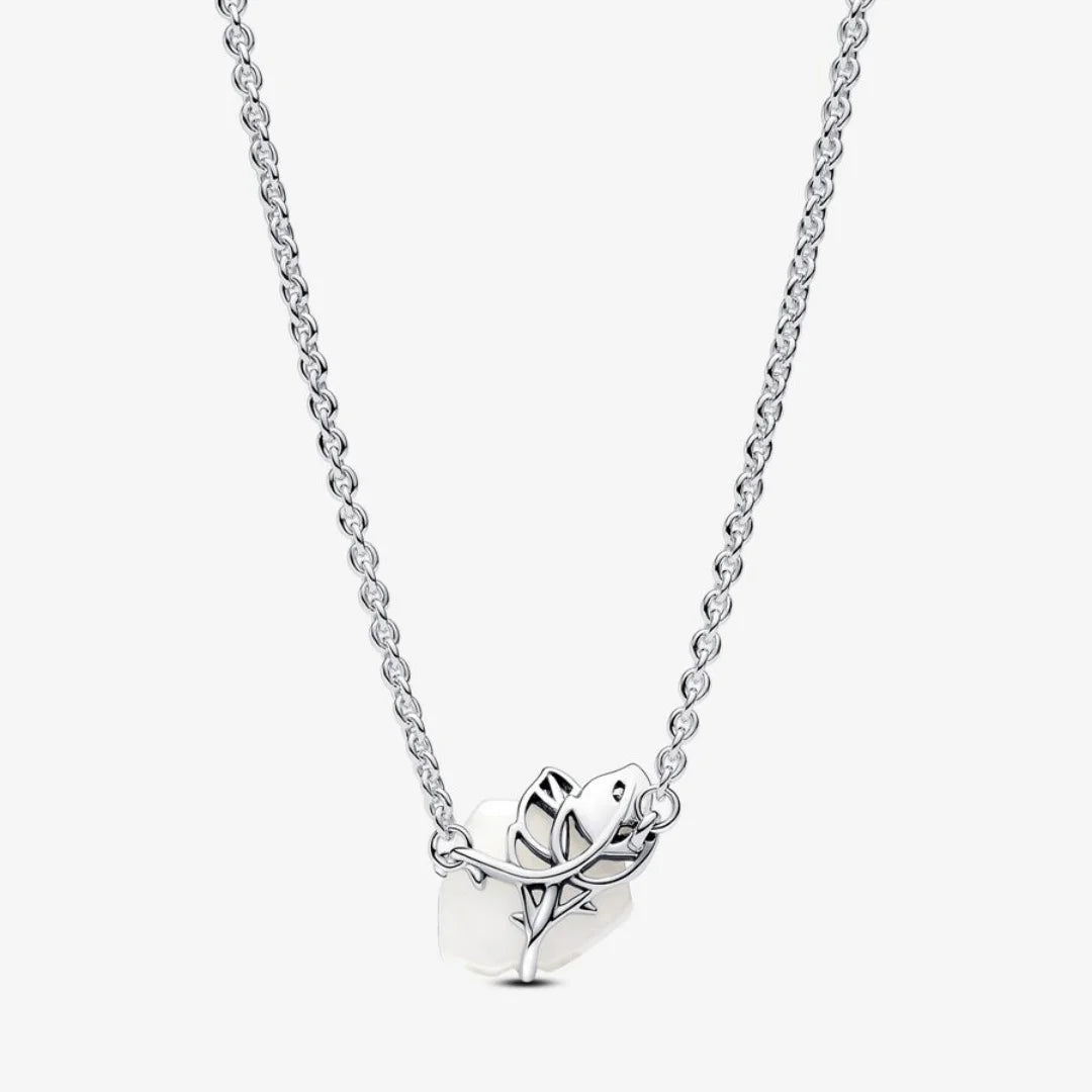 Pandora Collier-Halskette: Weisse Blühende Rose - Sterling-Silber