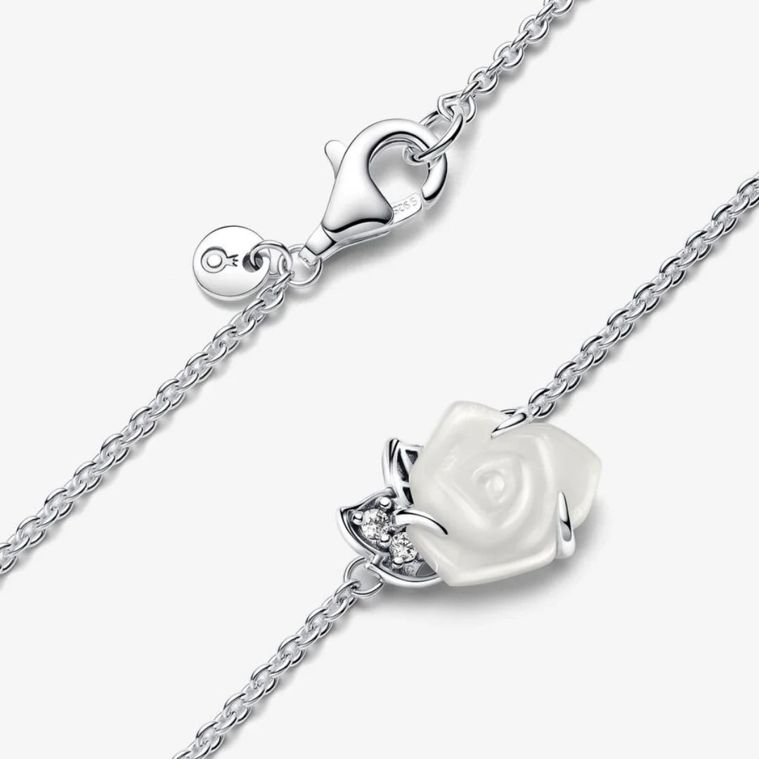 Pandora Collier-Halskette: Weisse Blühende Rose - Sterling-Silber