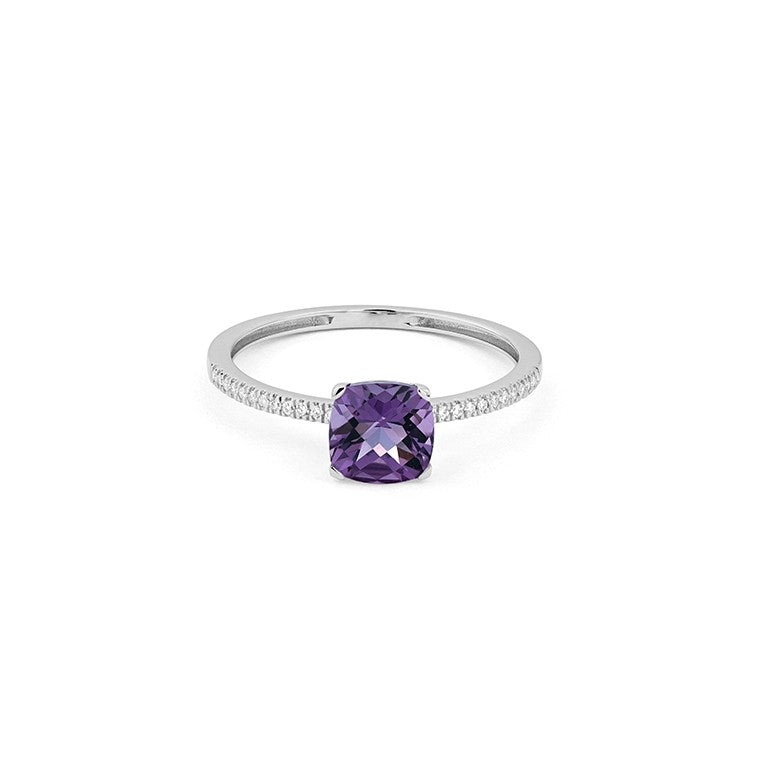 Ring in 18 Karat Weissgold mit gefassten Diamanten und einem Amethyst - R9180086NWA14 2