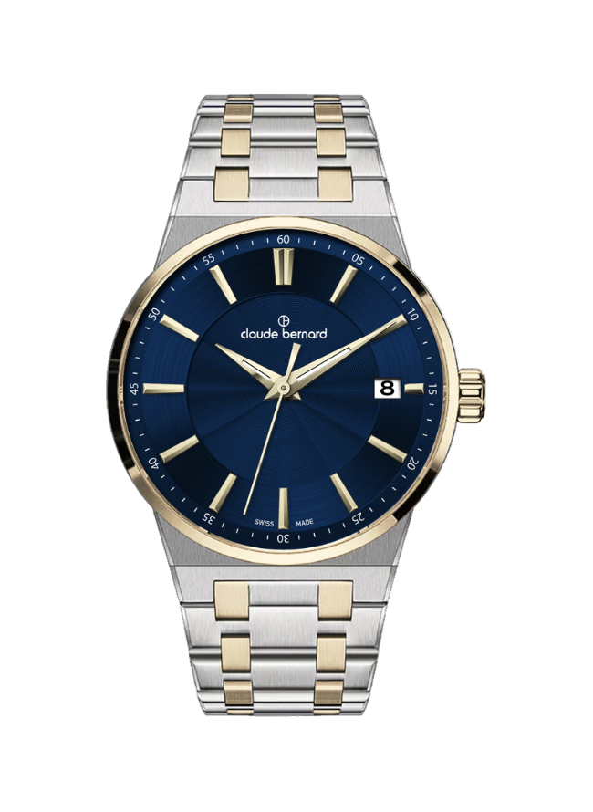 Claude Bernard NEO 1973 Damen Datum Blau Gold 35 mm