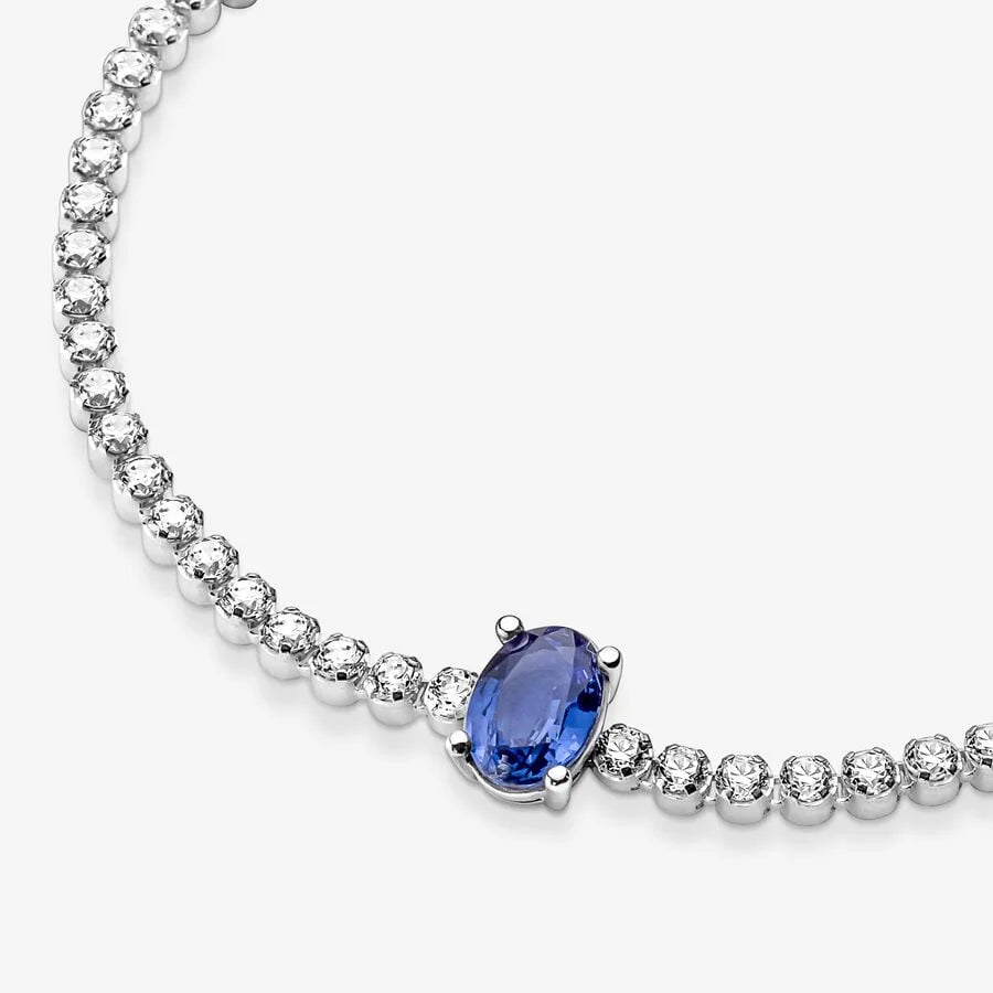 Pandora Pavé Tennisarmband - Sterling-Silber, Ovales Blau Kristall