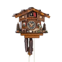 Mechanische Kuckucksuhr mit Jäger und Bär