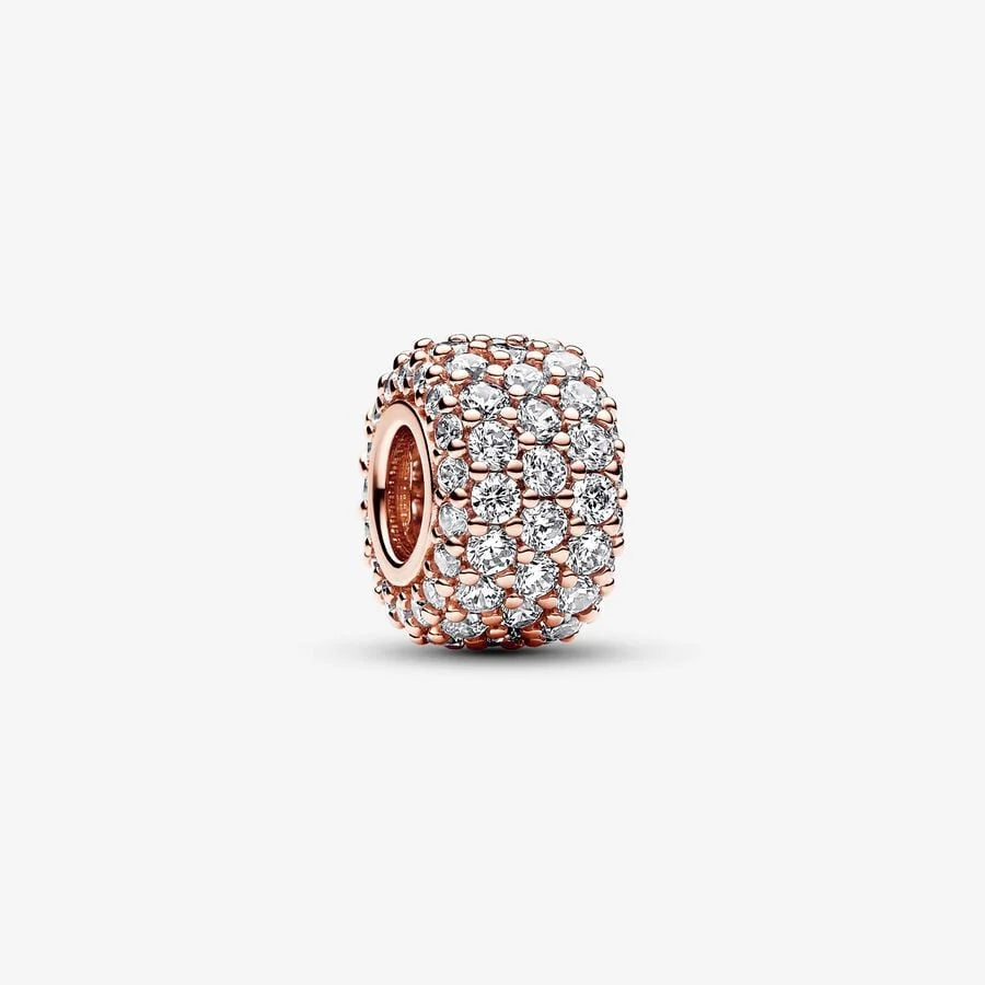 Pandora Dreireihiges Pavé-Charm: Rosévergoldet, Cubic Zirkonia