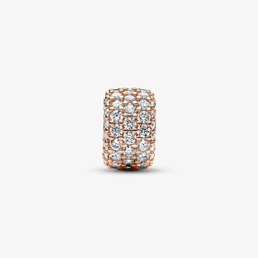 Pandora Dreireihiges Pavé-Charm: Rosévergoldet, Cubic Zirkonia