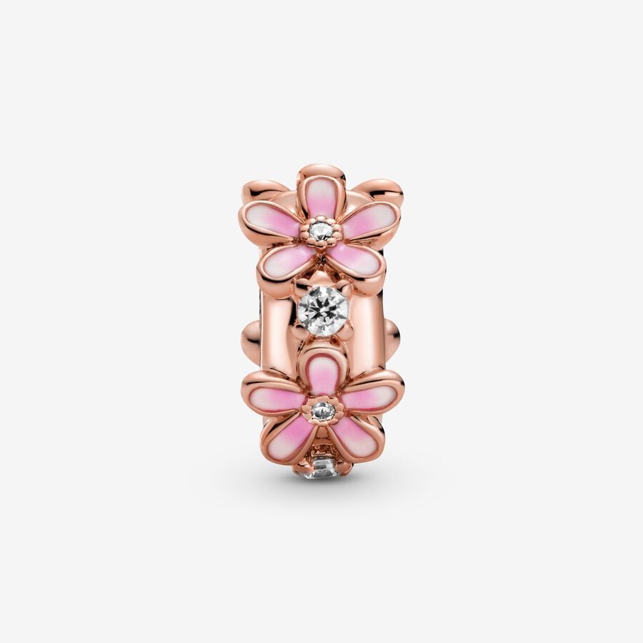Pandora Zwischenelement: Gänseblümchen - Rosévergoldet, Rosa Emaille