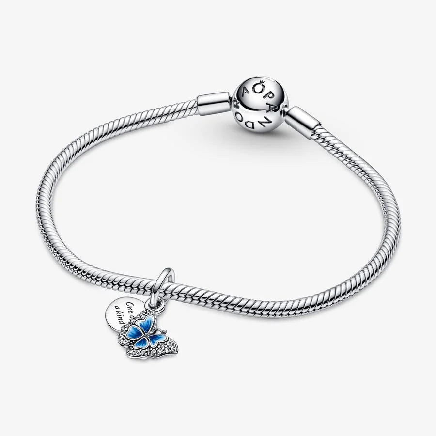 Pandora Doppelter Charm-Anhänger: Blauer Schmetterling & Spruch