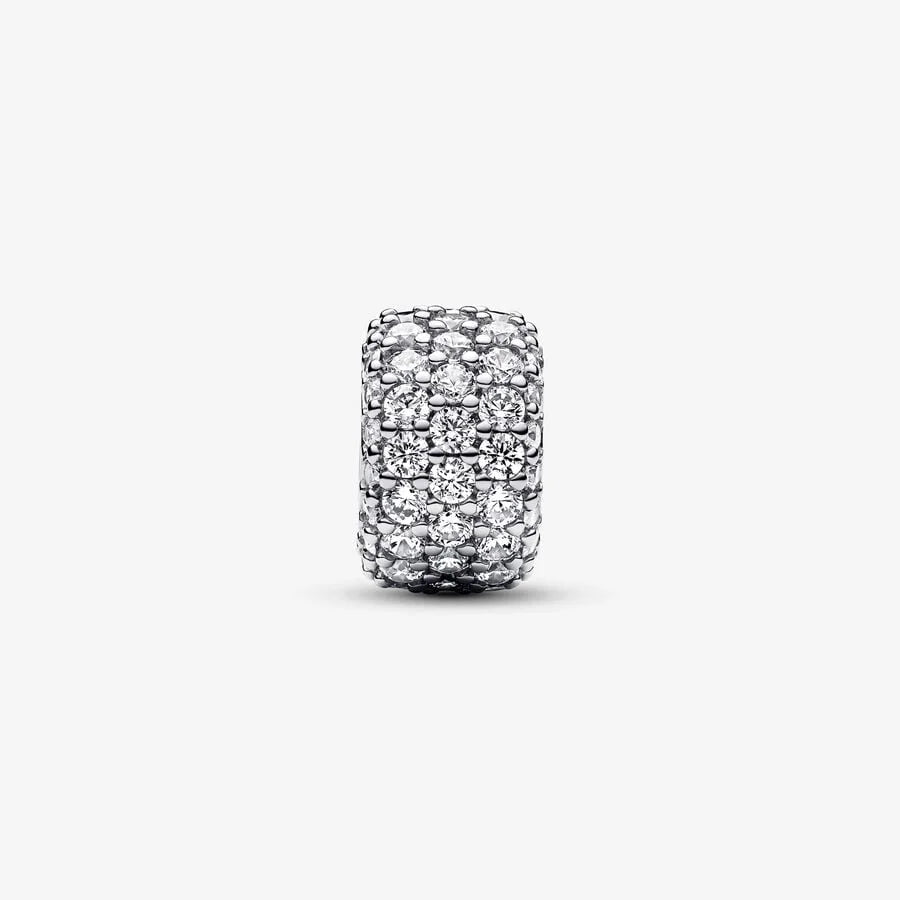 Pandora Dreireihiges Pavé-Charm: Sterling-Silber, Cubic Zirkonia